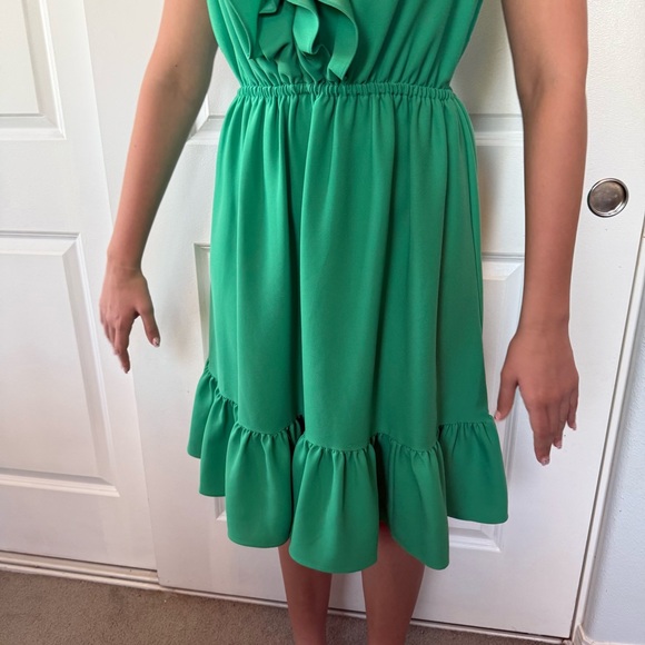 💚♠️ Kate Spade 💚♠️ look for the silver lining green ruffle sleeveless dress 12 L - Picture 7 of 11